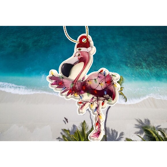 Festive Pink Flamingo Pendant Ornament - Perfect for Car, Wallet, Backpack - Picture 4 of 4